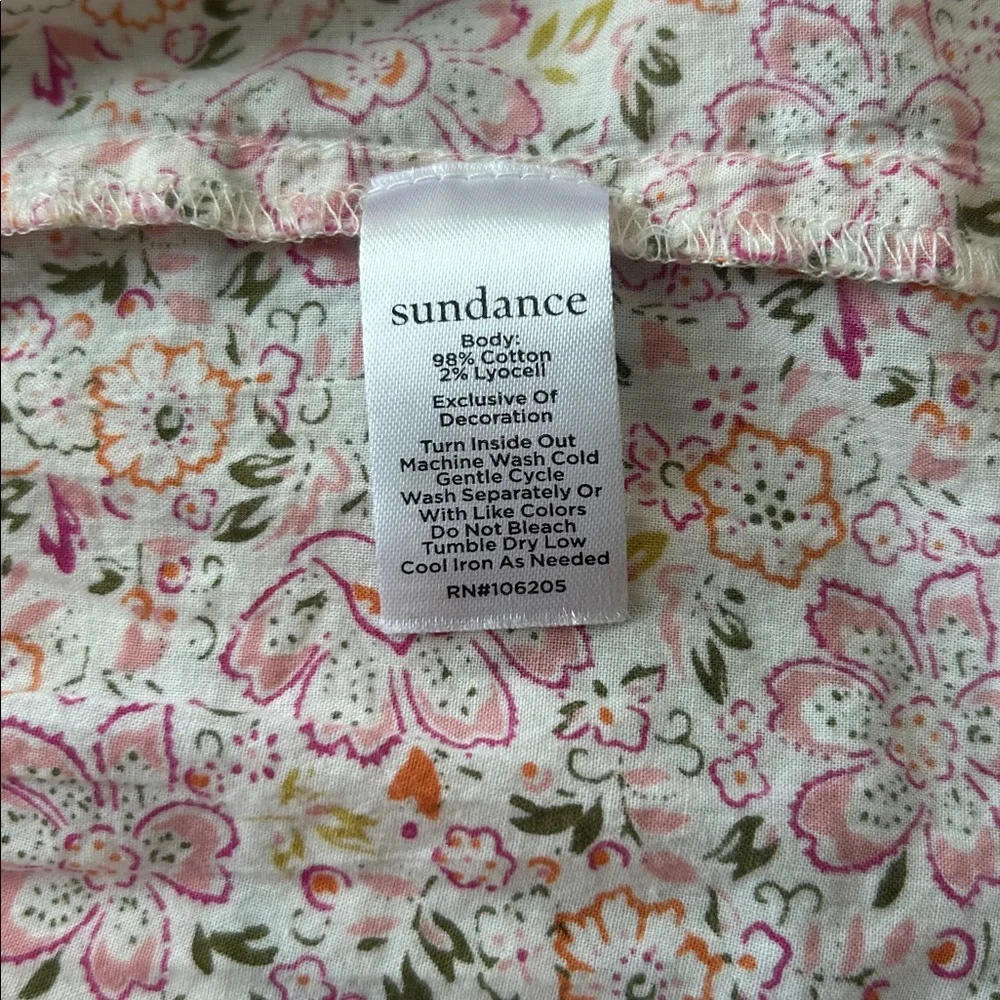 Sundance Pink Floral Nightgown Sleep Dress‎ Tiered Lace Trim Ruffle Cotton M